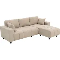 HOMCOM Ecksofa, 4 Sitzer Couch mit umkehrbarer Chaiselongue, Kissen, Beige
