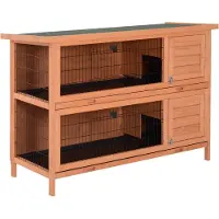 Aosom Kleintierstall doppelstöckig Kleintierkäfig für Meerschweinchen aus Tannenholz, orange, 136,4 cm x 50 cm x 93 cm
