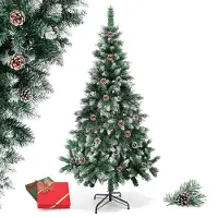 Peviasot Weihnachtsbaum 180cm künstlich, beschneite Kunsttanne mit 28 Tannenzapfen, 500 Zweigspitzen und Metallständer