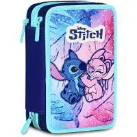 Merkloos Lilo & Stitch Federmäppchen mit 3 Reißverschlüssen - Hellblau und Rosa