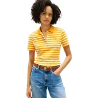 Tommy Hilfiger Damen Poloshirt Kurzarm 1985 Pique Slim Fit, Orange (Breton Strip