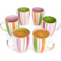 MamboCat 6er Set Tropicana Kaffeebecher 340ml Streifen Steingut Teetasse Kakao