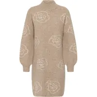 Kaffe Midikleid "Damen Kleid KAwilma", Damen, Gr. L, N-Gr, grau (taupe gray mel, weiß flowers), Obermaterial: 46% Polyacryl PAN. 45% Nylon NY. 5% Wolle mw. 4% Elasthan EL., Kleider Midikleid