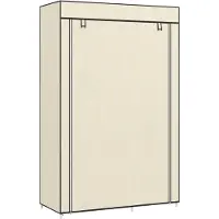 HOMCOM Kleiderschrank Stoffschrank mit 2 Kleiderstangen, 6 Fächern, Creme
