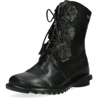 LAURA VITA Damen Stiefelette mit Blütenapplikationen aus Leder Cyrielle 43, Größe:40 EU, Farbe:Schwarz