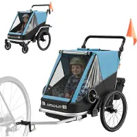AIYAPLAY 2 in 1 Fahrradanhänger & Buggy 2-Sitzer Fahrrad Anhänger für Kinder
