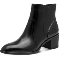 Tamaris Stiefelette , Damen, Gr. 36, Synthetik Textil, schwarz, Glattleder, unifarben, Basic, Schuhe Stiefelette, Blockabsatz, Ankleboots, Businessschuh mit T-Logoverzierung