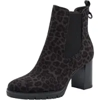 Tamaris Chelseaboots , Damen, Gr. 37, schwarz (grau leo), Textil, Veloursleder, Schuhe Chelseaboots, Blockabsatz, Stiefelette im angesagten Leo-Look