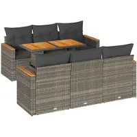 vidaXL 7-tlg. Garten-Sofagarnitur mit Kissen Grau Poly Rattan Akazie