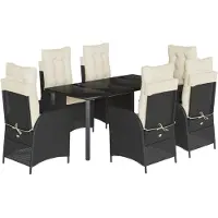 vidaXL 7-tlg. Garten-Essgruppe mit Kissen Schwarz Poly Rattan