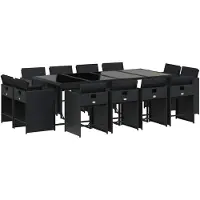 vidaXL 13-tlg. Garten-Essgruppe mit Kissen Schwarz Poly Rattan