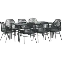 vidaXL 9-tlg. Garten-Essgruppe mit Kissen Schwarz Poly Rattan Glas