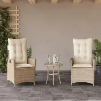 Markenlos Gartenstuhl aus robustem PE-Rattan mit gepolstertem Kissen, Stahlgestell, verstellbarer Rückenlehne und waschbarem Bezug für die Terrasse