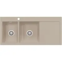 SYSTEMCERAM KeraDomo Spüle MERA DOUBLE in FANGO mit Becken links und Handbetätigung /