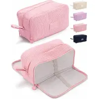 XDeer Federmäppchen Federtasche(Pink)Groß 3 Fächer Stifttasche aus Cord-Stoff,Tragbar Schulmäppchen für Schule Mädchen Jungen Büro Damen Geschenk