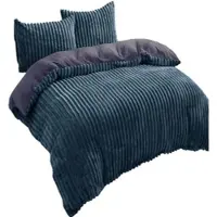 Leonado vicenti Teddyplüsch Bettwäsche Set 155x220 cm Dunkelgrün Cord Optik mit Reißverschluss Wendeseite