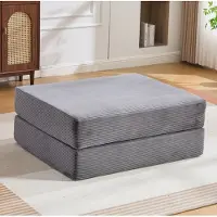 MODFU Fußschemel Cord dunkelgrau 109x95x43 cm, ausklappbar zum Einzel-Sofabett, komprimiert & montagefrei