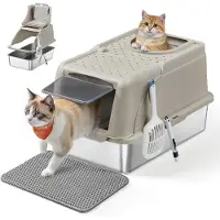 Feandrea Katzenklo Edelstahl, XL, mit Deckel, für Katzen bis 15 kg