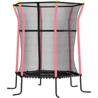 HOMCOM Kinder Trampolin 122 x 111 cm, Trampolin für Kinder 3-10 Jahre, Rosa