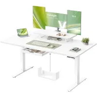 Vasagle Höhenverstellbarer Schreibtisch, 140 x 70 cm, USB-C-Anschluss – Wolkenweiß