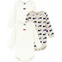 Petit Bateau Baby-Body 3 Bodies Us Ml Weiß Wal (3er-Set)-Maat 81 - 18 maanden