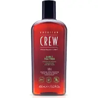 American Crew 3-in-1 Tea Tree, 450 ml, 3-in-1 Shampoo & Pflegespülung & Duschbad, Nicht-professionell, Männer, Glanz, Glättend, Weichmachend, Flasche