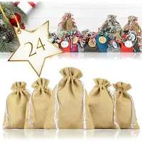 Markenlos 24er Set Jutesäckchen für Adventskalender zum Befüllen, 17,5 cm x 12,5 cm, Hellbraun, Naturprodukt, robust und wiederverwendbar, für kleine Überraschungen