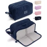XDeer Federmäppchen Federtasche(Blau)Groß 3 Fächer Stifttasche aus Cord-Stoff,Tragbar Schulmäppchen für Schule Mädchen Jungen Büro Damen Geschenk