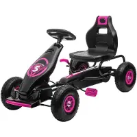 HOMCOM Gokart, Kinderfahrzeug mit Pedal, Tretauto, Outdoor, Rosa
