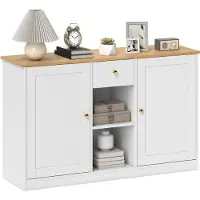 HOMCOM SIDEBOARD Aufbewahrungsschrank mit Schublade, 2 Türen, 2 Offenen Ablagen Weiß