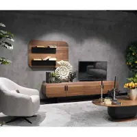 AEA Wohnwand Komplett Set Wohnzimmer Garnitur Braun Möbel Wandregal