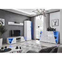 AEA Wohnwand Modern Weiß TV-Ständer Wohnzimmer Vitrine Garnitur 4 tlg.