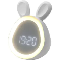 Eco-Light Weckerlampe für Kinder, weißer Hase mit Ohren, mit Hintergrundbeleuchtung, USB-Kabel