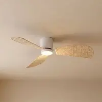 LUCANDE LED-Deckenventilator Faipari, weiß/Rattan, DC, 132cm Faipari, weiß / opal, für Wohn- / Esszimmer, Holz, Modern