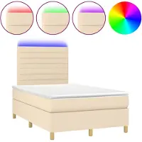 vidaXL Boxspringbett mit Matratze & LED Creme 120x190 cm Stoff