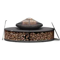 Blumfeldt Ebeko Feuerschale - 3-in-1 Feuerschale Mit Grillrost & Tisch, Robuster Stahl, Inkl. Funkenschutz, Schürhaken, Holzscheitablage & Regenschutz, Perfekt Für Garten & Terrasse