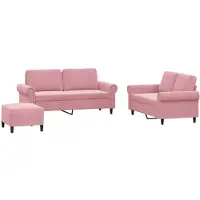vidaXL 3-tlg. Sofagarnitur mit Kissen Rosa Samt