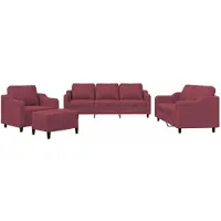 vidaXL 4-tlg. Sofagarnitur mit Kissen Weinrot Stoff