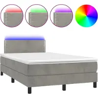 vidaXL Boxspringbett mit Matratze & LED Hellgrau 120x200 cm Samt
