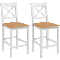 HOMCOM BARSTUHL 2er Set Kiefernholz Naturholz