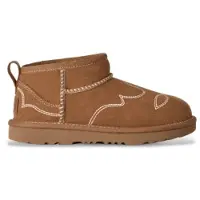 Ugg Unisex für Kinder. 1184371K Braune Classic Ultra Mini Western Stiefeletten aus Leder (31), Wohnung, Wildleder, Keine, Lässig, Kinderbekl