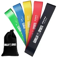 Gorilla Sports Fitnessbänder - 5er Set mit Tragebeutel, 5 Verschiedene Stärken, Rutschfest - Resistance Bands, Widerstandsbänder, Gymnastikband