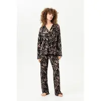 Mey Damen-Schlafanzug Serie Vivid Bloom Schwarz | Größe XL