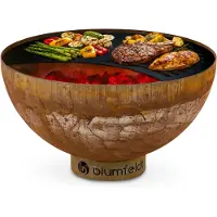 Blumfeldt Savage Feuerschale mit Grill, Ø Feuerschale: 60,5 cm, Wasser- und frostfest, Brennstoff: Feuerholz oder Holzkohle, Material: Stahl, inkl. Wetterschutz, Typ: Klein, rost