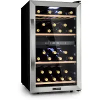 Klarstein Weinkühlschrank, Getränkekühlschrank Schmal, Kühlschrank mit Glastür, Getränkekühlschränke Freistehend, Weinkühlschrank Klein, Weinkühlschränke 2 Zonen, UV-Schutz, 5-18 °C, 45 Flaschen