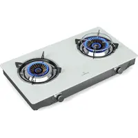 Klarstein Barzona Gaskochfeld, 2-Brenner Edelstahl & Glas, 7,7kW, Tragbarer Campingkocher mit Piezo-Zündung & Flammenausfallsicherung, Kompaktes und Tragbares Design, Wieß