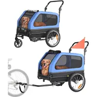 Vevor Hundeanhänger, bis zu 40 kg , 2-in-1-Fahrradanhänger für kleine und große Hunde, klappbarer Rahmen mit Rädern, universelle Fahrradkupplung, inkl. Flagge, interne Leine, 1380x755x800 mm