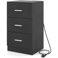 Costway Nachttisch mit Ladestation, 3 Schubladen, Hochglanz, für Boxspringbett, 38x35x66 cm, Schwarz
