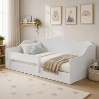 KIDS Collection Kinderbett Bodenbett 80x160 cm Weiß | Montessori Bett inkl. Rausfallschutz & Lattenrost | Jugendbett Mädchen & Jungen