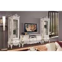 Xl Moebel Gmbh Klassische Weiße Wohnwand TV-Ständen 2x Vitrinen Elegantes Set 3tlg Schrank